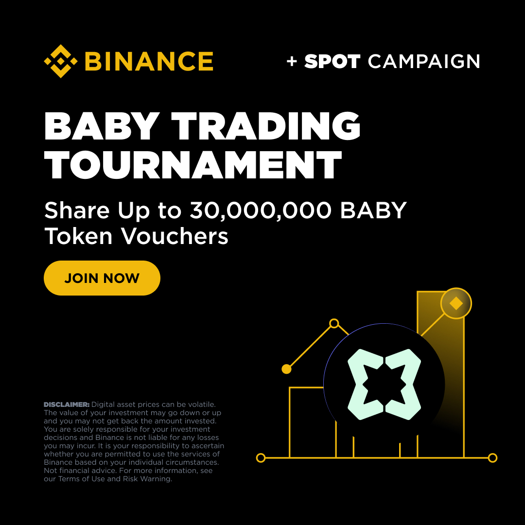 binance's tweet photo. Trade. Compete. Win. 

The BABY Spot Trading Tournament is here.

Prize Pool: 30,000,000 BABY in token vouchers.

Join now 👉 https://t.co/uxKVV3i7Ra https://t.co/g958uPOpH4