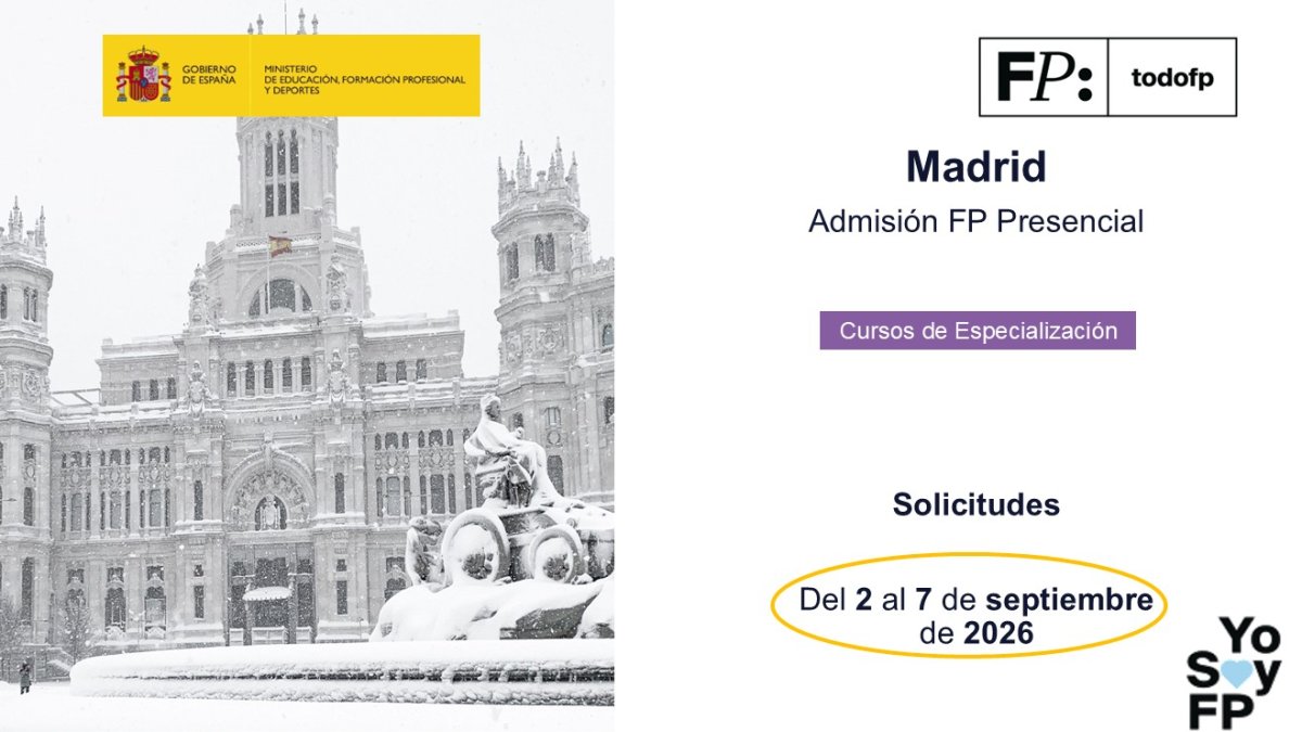 todofp's tweet photo. 📣 #FPMADRID Abierto el plazo de solicitudes para FP presencial: Cursos de especialización. #TodoFP #YosoyFP
🔴 Del 1 al 7 de septiembre de 2026
🔍 https://t.co/SLeHGavz3A https://t.co/nbB1ElnjfK