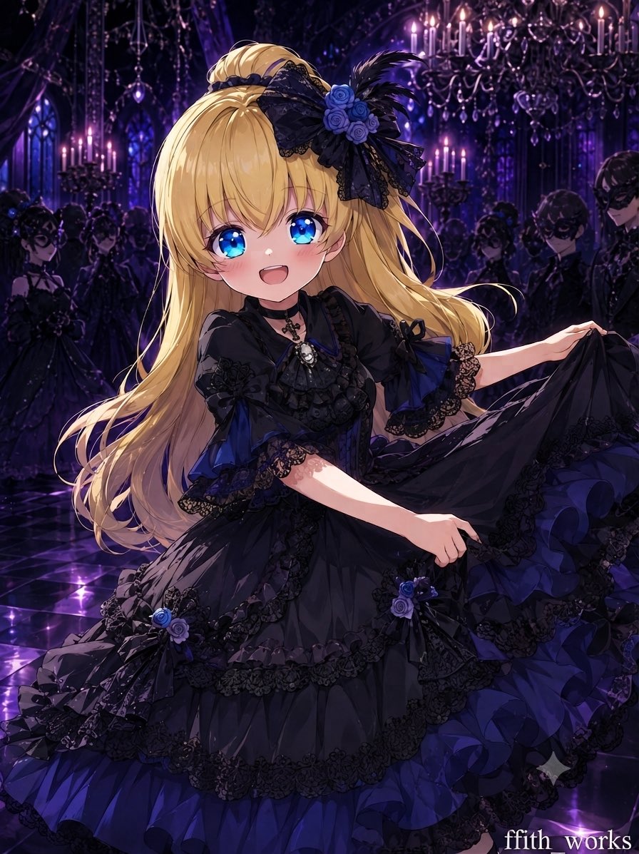 qm7ouEvgma98374's tweet photo. ゴスロリ動画タイトルの『青い宝石の瞳の王女は、闇の中でこそ輝く美しい瞳を持っているの、光の世界で宝石の瞳は輝かないわ、私の輝きは闇の中にいればこそなの』をイラストにしました🤗

闇の舞踏会っぽくしてみました。
#ゴスロリシリーズ #AIillustration #ffith_works https://t.co/FaPXPnXnZz