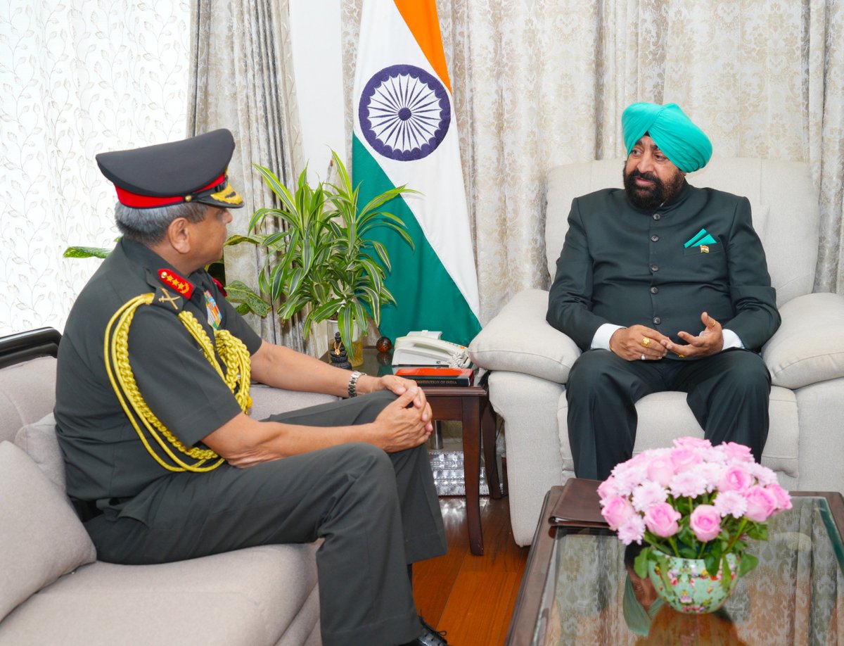LtGenGurmit's tweet photo. Met Lieutenant General Anindya Sengupta, PVSM, UYSM, AVSM, YSM, GOC-In-C, Central Command, paid a courtesy call at Lok Bhavan today.

During the meeting, we had a meaningful exchange on Uttarakhand's strategic significance, the evolving national security landscape, and the welfare of ex-servicemen. The interaction reflected our shared commitment to strengthening national security and the well-being of the veteran community.

#JaiHind #NationFirst