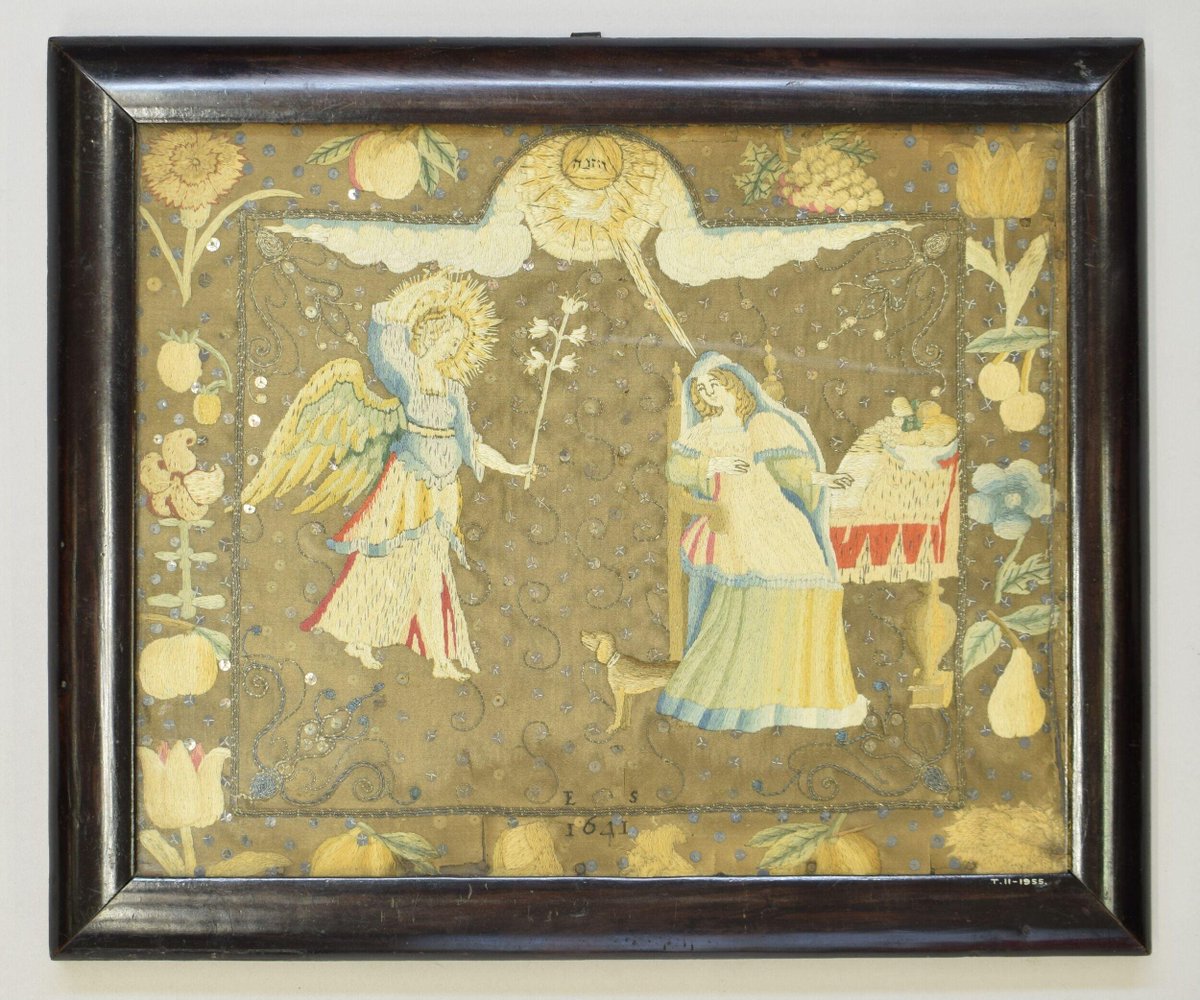 jdmccafferty's tweet photo. The Annunciation - made of embroidered silk satin with silk and metal threads, Germany, 1641

(V&amp;A Museum, London) https://t.co/2pLkKeHYQW