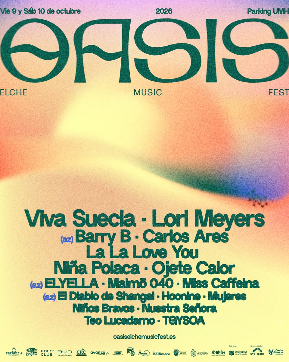 oasiselche's tweet photo. 🏝¡CARTEL + ABONOS A LA VENTA ESTA TARDE A LAS 17H! ¡Bienvenidxs a 🌴Oasis Elche 2026! ¡Nos vemos los días 9 y 10 de octubre en nuestro recinto del Parking de la UMH de Elche!

🎫 ENTRADAS A LA VENTA ➡️ ESTA TARDE A LAS 17H, ¡CUPO SÚPER REDUCIDO! https://t.co/lqUCIYVn3x