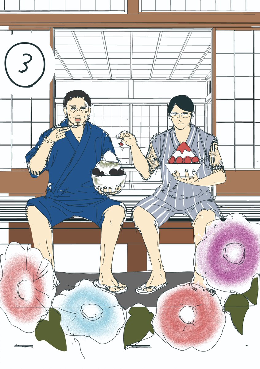 f_yajima0119's tweet photo. 3巻のおまけ漫画は、多分気になってんの私だけだろうなあってことを描きました。つまりはいつも通りのよもやま話です。 楽しく描きました✏️✏️✏️
↓ これは3巻カバーイラストのラフッ🍧🌺🌼
 #兄貴メシ https://t.co/VNGA07P0uP