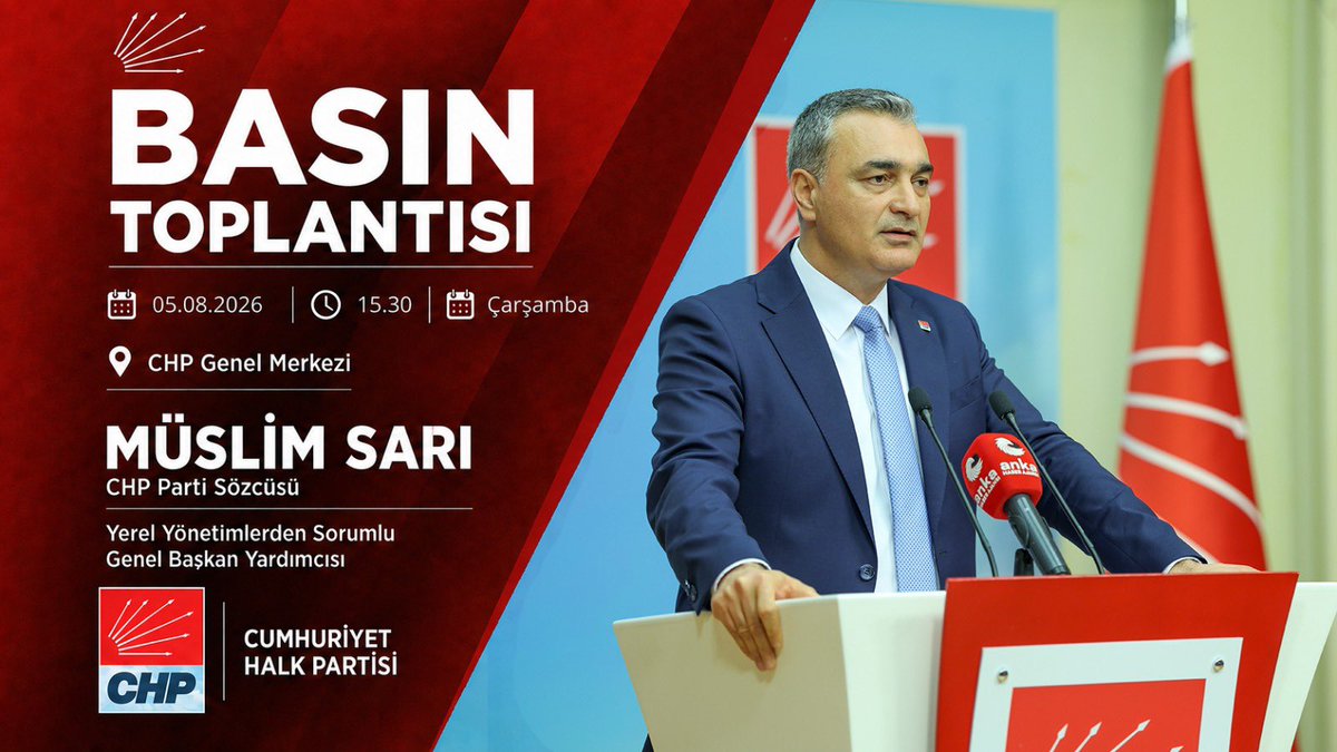 muslimsarichp's tweet photo. Merkez Yönetim Kurulu (MYK) gündemimize dair bugün saat 15.30’da CHP Genel Merkezi’nde bir basın toplantısı gerçekleştireceğim.

Açıklamamı partimizin sosyal medya hesaplarından canlı olarak takip edebilirsiniz. https://t.co/8y38yhXLru
