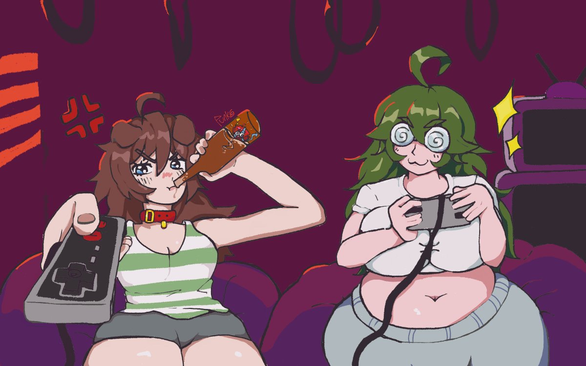 Punkotiny's tweet photo. Fuko From @RakuenSoft 's Big Beautiful Women and @Pupy0kina playing some retro games! man this rootbeer is killer! #giantess #sizetwitter https://t.co/AN9MANopu7