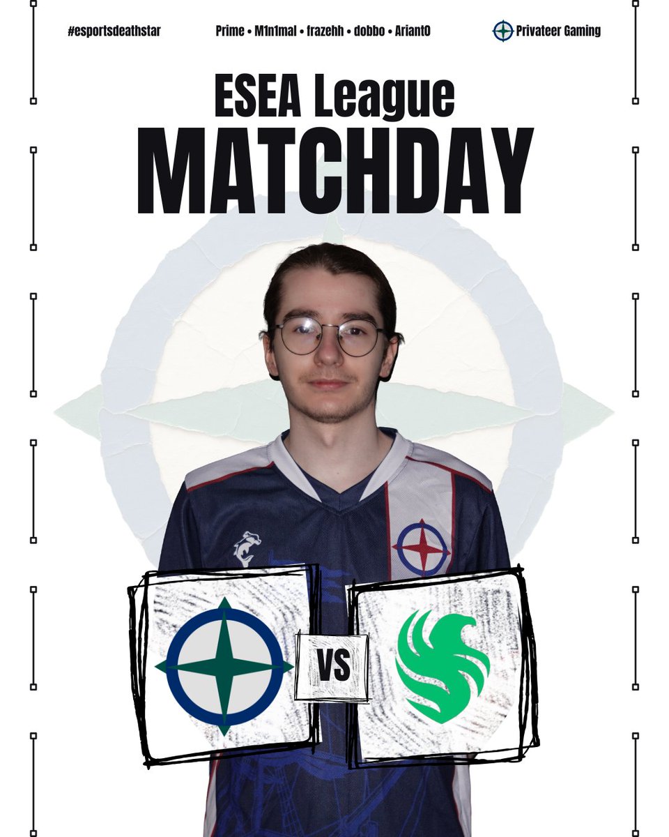 PrivateerGam1ng's tweet photo. ⚔️ MATCHDAY ⚔️

vs @TeamFalconsGG  — 19:00 BST

Time to hunt some falcons tonight.

Come support the match live with @PunchyyMP and @wan43r  at
🔴 https://t.co/68PYtBO3GA

#PrivateerGaming #esportdeathstar #CS2 #ESEA #PTGWIN https://t.co/eezNZVEWKs