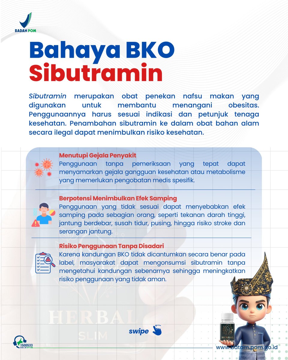 bpom_batam's tweet photo. Encik Puan, #SahabatBPOM. 

Jangan mudah percaya pada obat bahan alam yang mengklaim dapat mengatasi berbagai keluhan kesehatan tanpa memastikan keamanan dan legalitasnya.

Melalui SIAMBO, Balai POM di Batam mengajak masyarakat untuk lebih waspada terhadap produk obat bahan alam https://t.co/bqvj77bHys