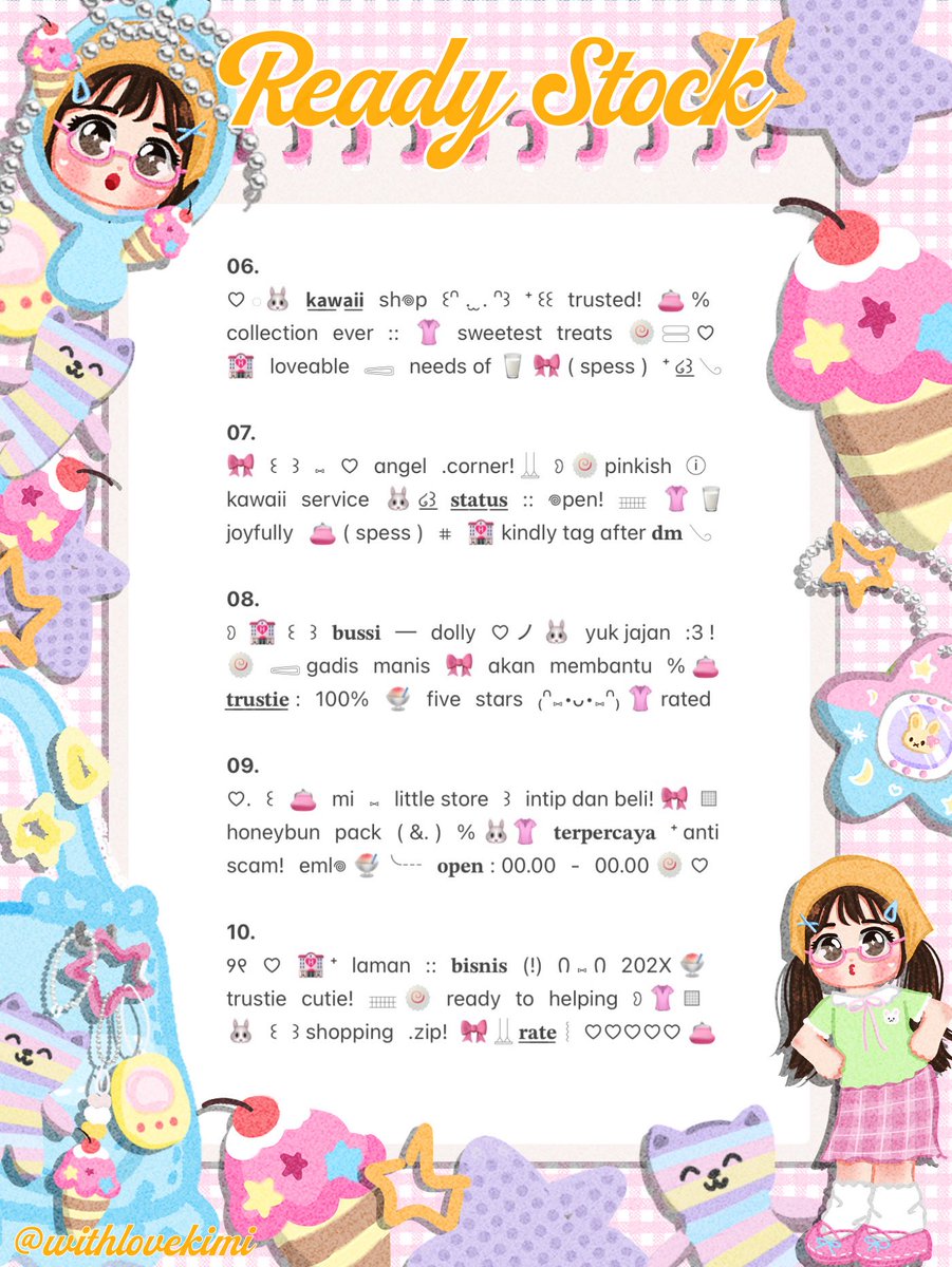 withlovekimi's tweet photo. ⠀
⠀⠀♥︎  ︴꒰⠀help retweet? arigatOu!⠀꒱
⠀⠀╭──⠀#bealanja  ୨୧

⠀⠀Moshi⠀__⠀mOsh?!⠀ready stock⠀🐥
⠀⠀🥣 🍏  wording  biography untuk BA
⠀⠀siap⠀dibeli! 🏄‍♀️ 𓈈⠀sekarang!  :¨ ·.· ¨:
⠀⠀ⓘ  ☆   harga:⠀IDR  3.500⠀coins⠀🍵

⠀⠀꒰⠀꒱⠀⑅⠀grab yours !  🎀
⠀ https://t.co/TazcIojw2L