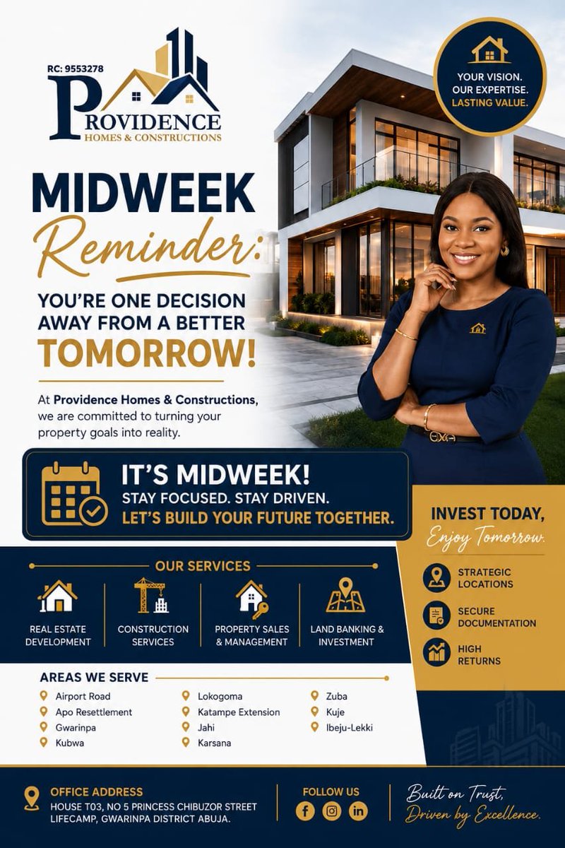 Providencehom3s's tweet photo. It's never just about buying property,
it's about building the future you've always envisioned.

This midweek, take one step closer to a home you'll be proud to own and an investment that continues to grow in value.
🏡 Secure locations
📑 Verified documentation
📈 Long-term value https://t.co/YnJMiJlL9Z