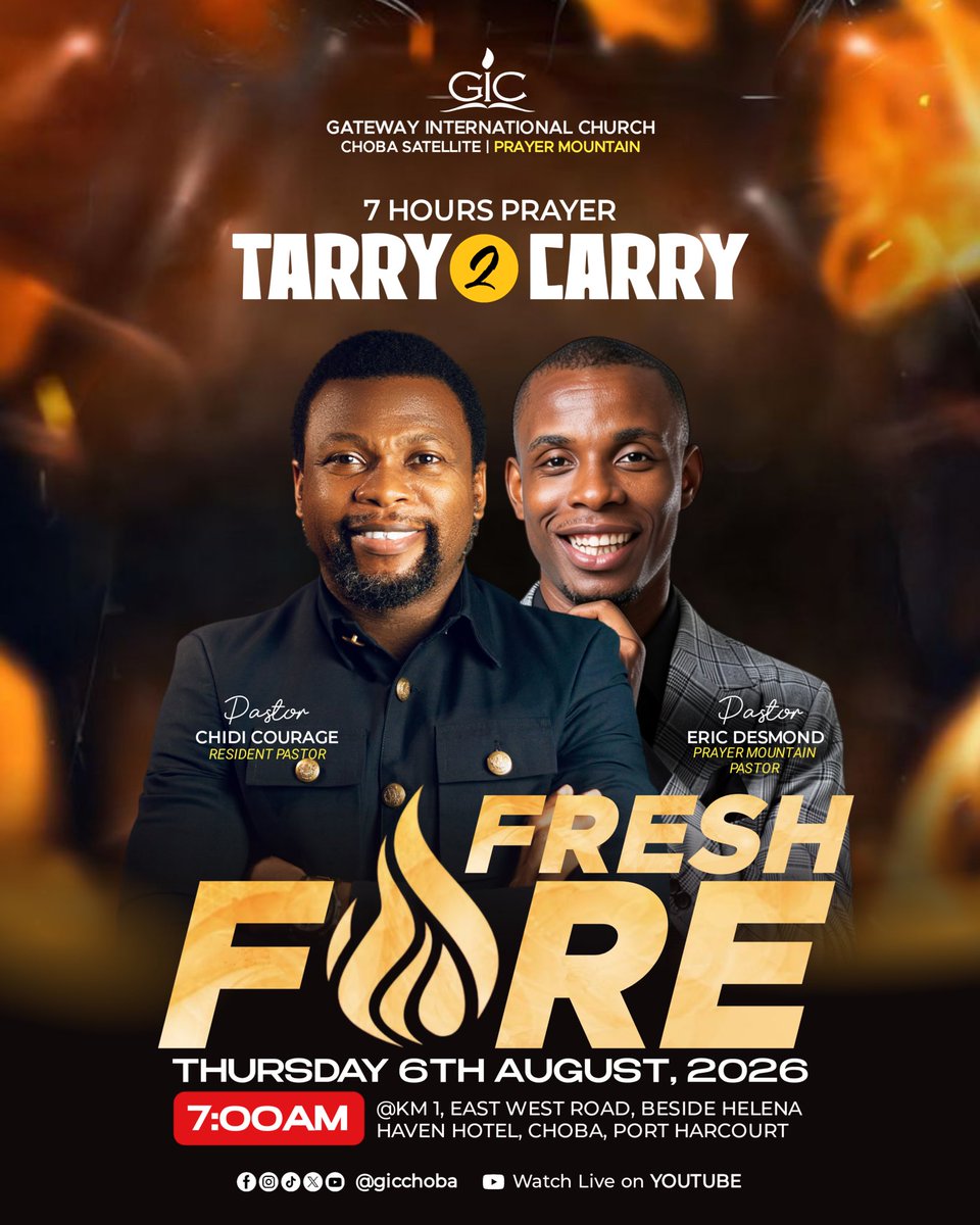 GICCHOBA's tweet photo. Some things are only received by those who stay.

There is a fresh fire that cannot be encountered in a hurry and this is your invitation to linger in His presence, and wait to be filled again.

#gicchoba #tarry2carry #freshfire #7hours https://t.co/haYKzzVFu6