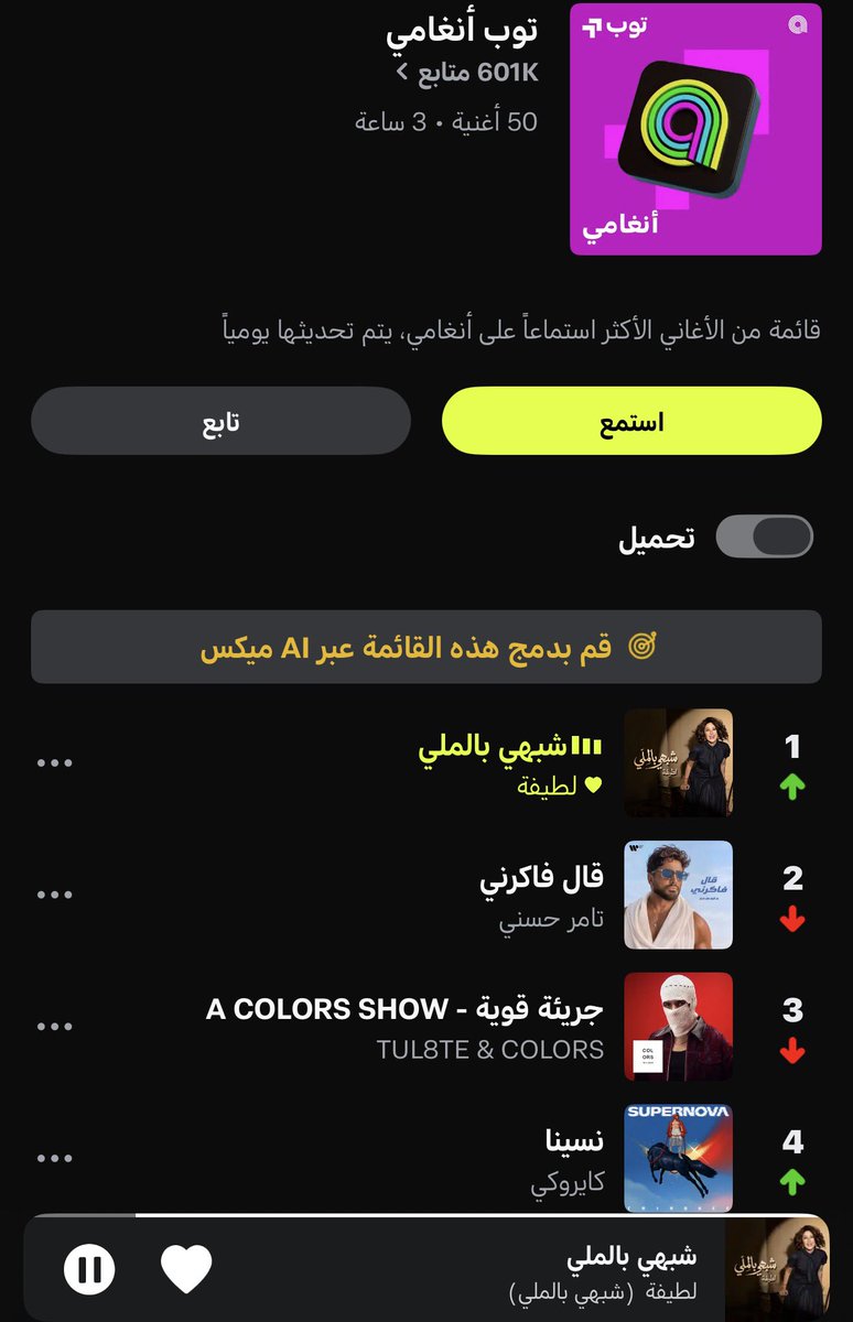 xx_89l's tweet photo. اغنية لطيفة #شبهي_بالمللي تتصدر قوائم انغامي Top1 
في السعودية 🇸🇦 
وفي مصر 🇪🇬  
مبروك لنجمة كل العصور 
@latisol https://t.co/B4IzoBdd0d