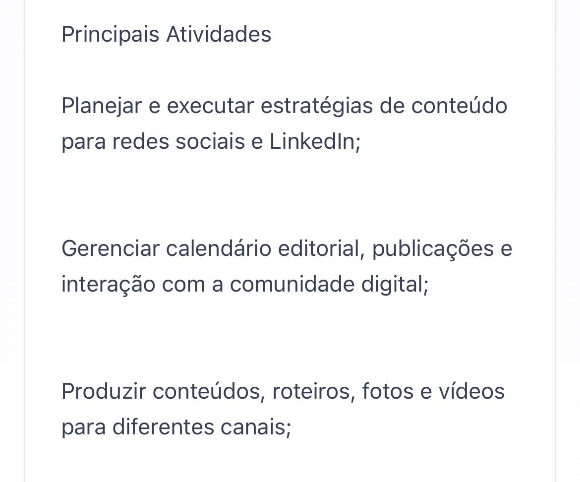 gabrika's tweet photo. vaga arrombada do dia: Analista de Marketing Digital e Conteúdo : R$ 2.500,00

ai vc vai ver as atividades: https://t.co/93nShW72Ms
