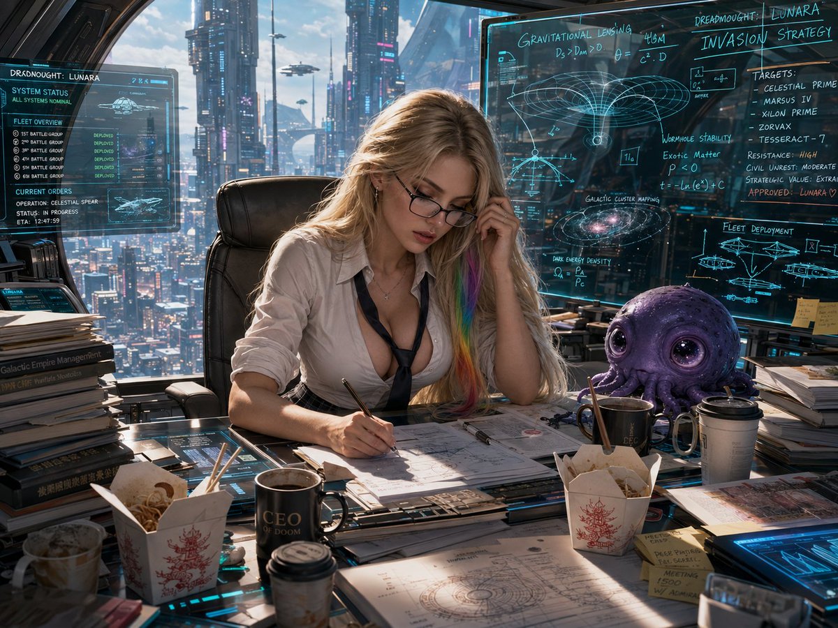 LunaraSolTales's tweet photo. This is what my day looks like today…
So… a little less posting from me.
(Yes, I made this on my lunch break. Happy? 😏)
A little sympathy would be nice.
Now I really need to get back to work.
Kisses, coffee, and hugs,
Lunara Sol 💋☕💖
#Lunara #OfficeLife #Herby #AIArt #CosmicChaos #FantasyArt #DigitalArt