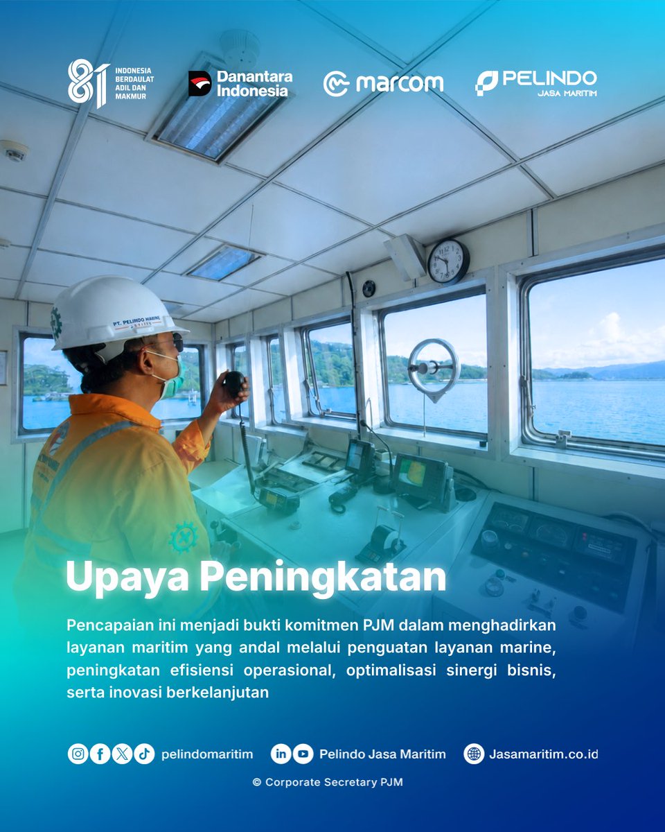Pelindomaritim's tweet photo. Hai #SobatMaritim
PJM mencatatkan kinerja positif sepanjang Semester I 2026.
Terima kasih kepada seluruh pelanggan, mitra, dan Insan PJM Group atas kepercayaan, kolaborasi, dan dedikasi yang menjadi bagian dari perjalanan pertumbuhan ini. https://t.co/pxyiCjfMjc