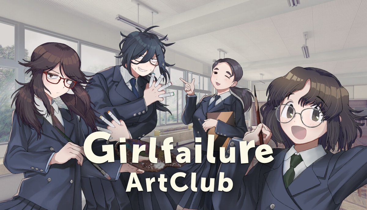 KaroshiMyriad's tweet photo. The Steam page is now live for ARTODRIA's visual novel "Girlfailure Art Club" which will release in English, Japanese, Chinese, Korean, and Brazilian Portuguese in 2027.

Story: You, the protagonist, are a second-year student of Akeba Academy. You decided to join the tennis club to make the most of your school years, only to quickly realize that you couldn't gel with all the popular guys in it. However, the school's rules require all students to be in a club, so you chose another club, the one that sounded like the least hassle: the art club. However...

"WHAAAAAT?! A new club member mid-year?! What's this, a dating sim plot?!"

"Someone, please stop this girl. She's in heat 24/7."

"Auu, auu... is this the start of an exciting new rom-com?"

"Hmph. Who cares?"

As it turns out, you're the only guy in the club. All the other club members are girls... and otaku girls to boot!

Will it be cringe? Who cares! Relive those sweet and somewhat painful years in this embarr—I mean, romantic adventure!

https://t.co/V7724yqGEf #GFAC_FA