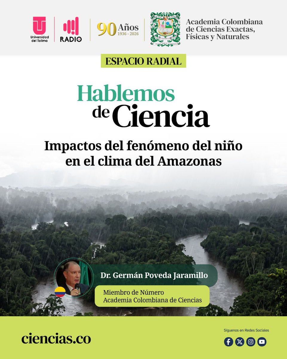 acadcienciacol's tweet photo. Cuando llega El Niño, la Amazonia también cambia. ¿Qué significa eso?

Conversamos con el Dr. Germán Poveda Jaramillo sobre los impactos climáticos e hidrológicos de este fenómeno en la cuenca Amazónica y su importancia para el país. Escúchalo en https://t.co/F2NgusxcoT https://t.co/XEXArsUMqL