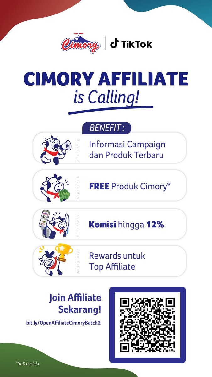 Cimory's tweet photo. Hi creators, udah siap dapet cuan online belum?! π
Yuk jadi affiliator Cimory dengan komisi up to 12%!
Buat kamu yang terpilih, bisa dapetin sampel gratis dan bawa pulang reward menariknya!
Caranya scan barcode dibawah ya π
#affiliate #affiliator #sampelgratis #freesample https://t.co/t8tKA8QnYS