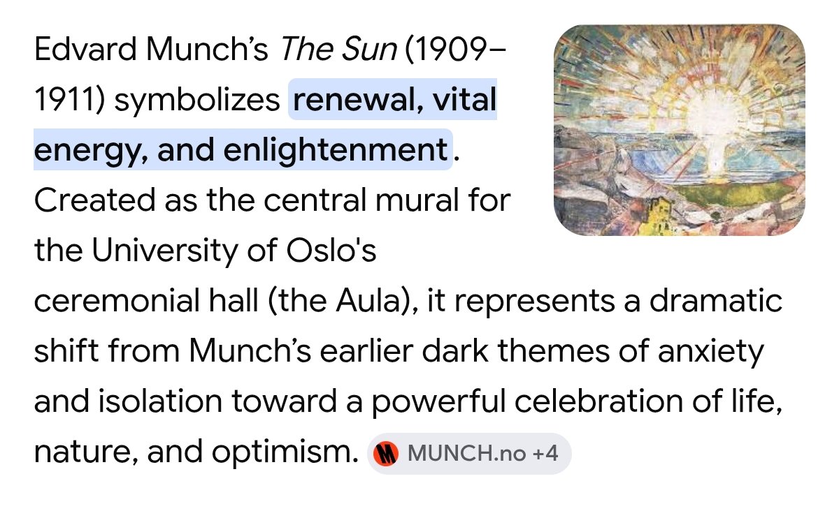 eaJ_TEAM's tweet photo. Through his IG story, RM Radinindra Nayaka shared the picture of Edvard Munch’s The Sun (1909) as an inspiration behind the brooch Jae wears for “Feel Myself.”

"The Sun" symbolizes renewal, vital energy, and enlightenment. It represents a dramatic shift from Munch’s earlier dark themes of anxiety and isolation toward a powerful celebration of life, nature, and optimism. 

#eaJFeelMyself #eaJPark