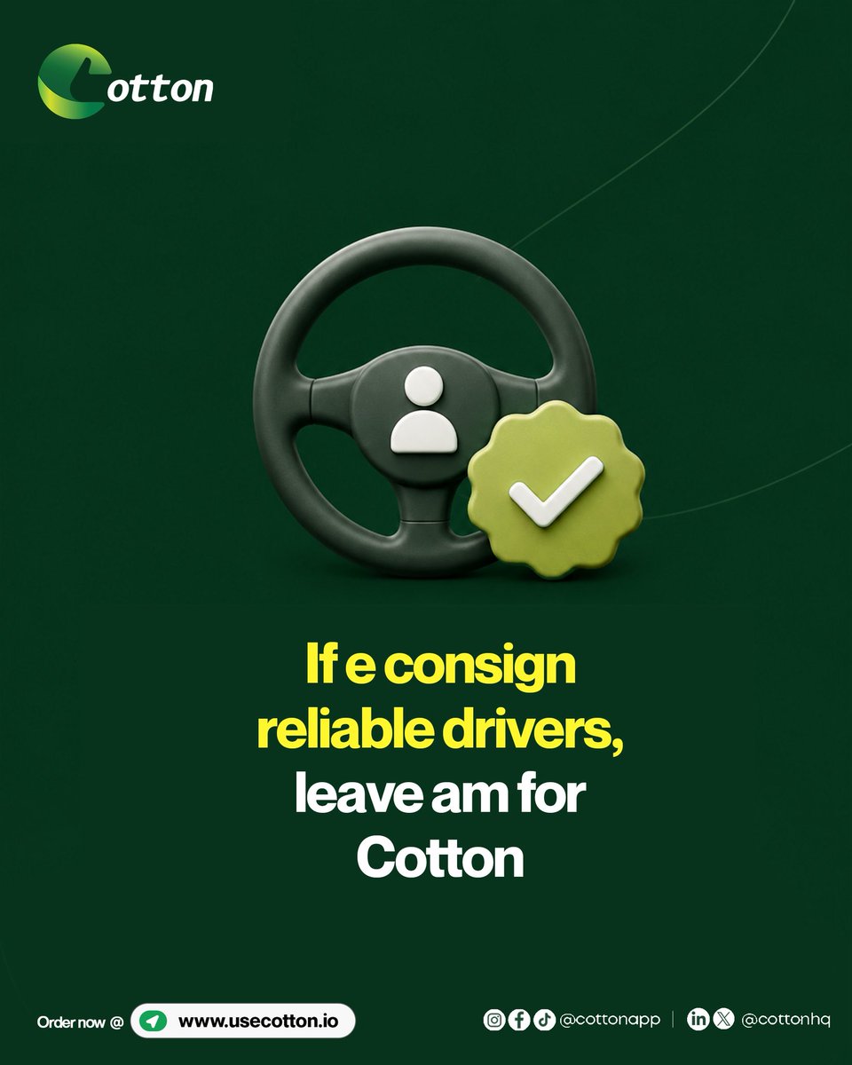 _usecotton's tweet photo. Na the right driver dey make all the difference. 
With Cotton, you fit connect with verified drivers wey you fit trust, so every trip go start without stress.
Book your next ride today.

#Usecotton 
#Saferides
#Artisans 
#Hiring 
#Explore https://t.co/SH0UqiZ8Os