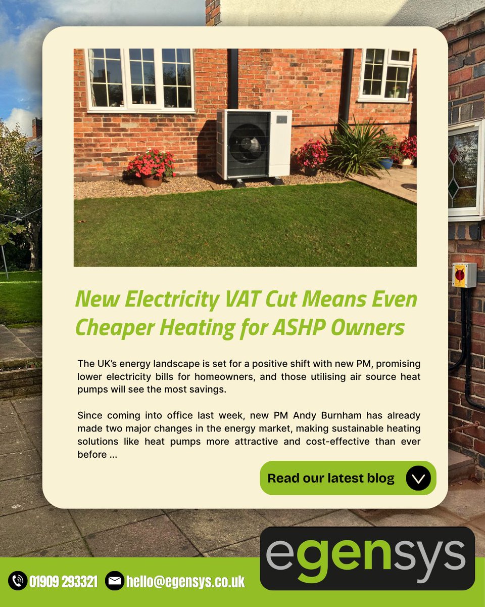 egensys's tweet photo. With the new VAT cut on electricity, your bills this winter are set to drop - with heat pump owners seeing the most savings 💸💸
Read the blog here - https://t.co/LiTNdrpIip
#Blog #EnergyEfficiency #RenewableEnergy #Sustainability #EnergyIndependence #SmartHeating #HeatPump #ASHP https://t.co/EDD57NSHQZ