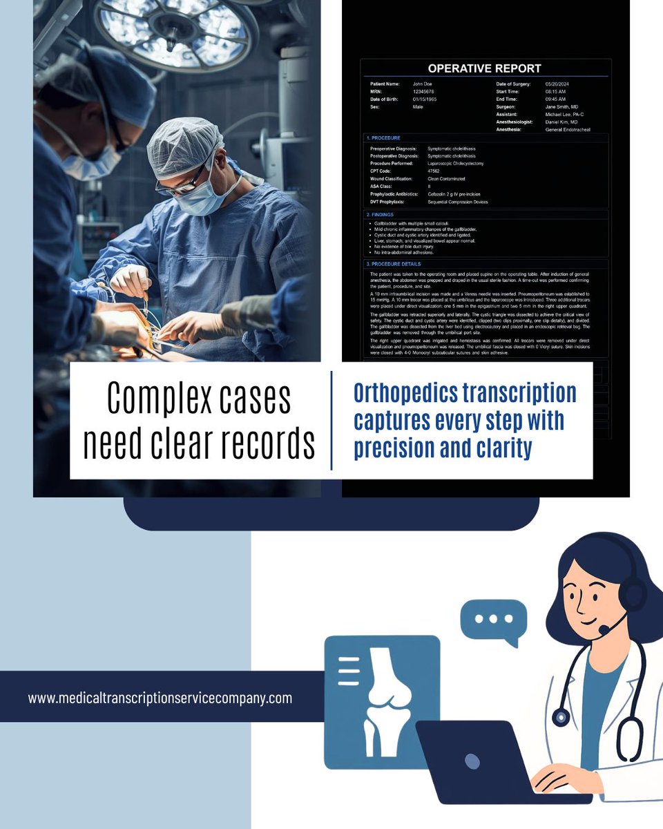MedTranscript_'s tweet photo. Orthopedic procedures require detailed documentation. #Orthopedicstranscriptionservices by MTS convert complex dictations into structured, accurate records that support continuity of care and better clinical decisions. #Orthopedic Transcription #MedicalTranscription https://t.co/s4XDsplgvt