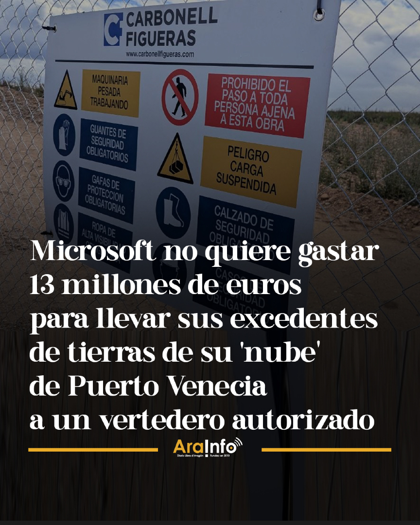 arainfonoticias's tweet photo. Microsoft sostiene que trasladar las tierras de su centro de datos a un vertedero autorizado generaría problemas de tráfico y un coste excesivo. Por ello propone al INAGA una alternativa más cercana, al otro lado de la Z-40: https://t.co/3i1fjx6AjP https://t.co/hnUbcTECVj