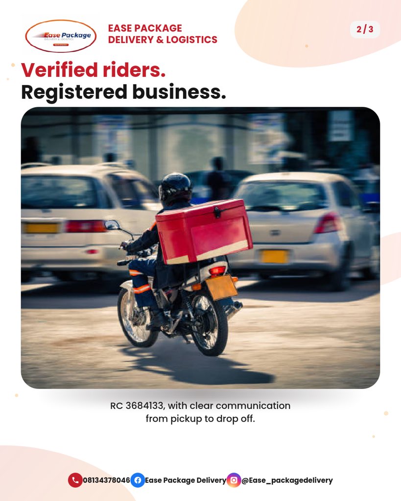 Easepackage's tweet photo. Ready to send with a team you can verify, contact
us.
#EasePackageDelivery #OsunDelivery #OsunBusiness #VerifiedRiders
#ReliableLogistics #SpeedReliabilityTrust #OsunLogistics
#AccountableDelivery #TrustedDelivery #NigeriaLogistics https://t.co/M996cwJRiw