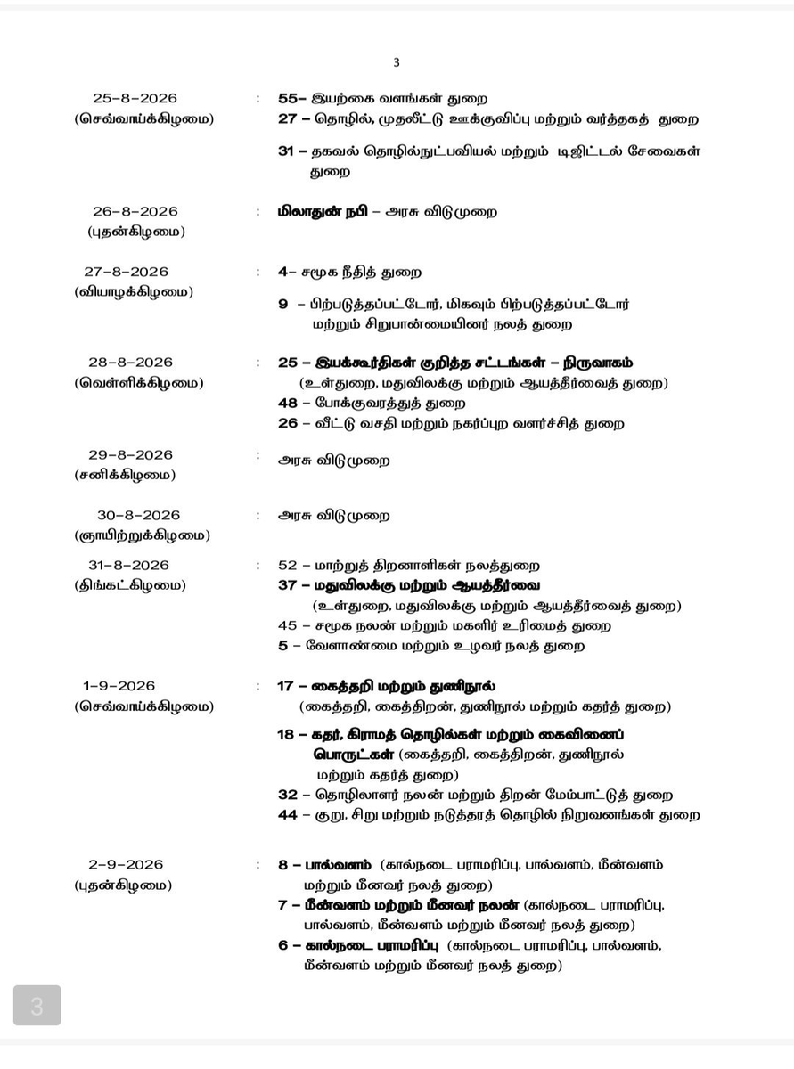 PrakazVijay_Of's tweet photo. 🔔 | தமிழ்நாடு சட்டமன்ற பட்ஜெட் கூட்டத்தொடரின் நிகழ்ச்சி நிரல் ! 

ஆகஸ்ட் 5 முதல் செப்டம்பர் 8 வரை. https://t.co/QRMCJqFnYJ
