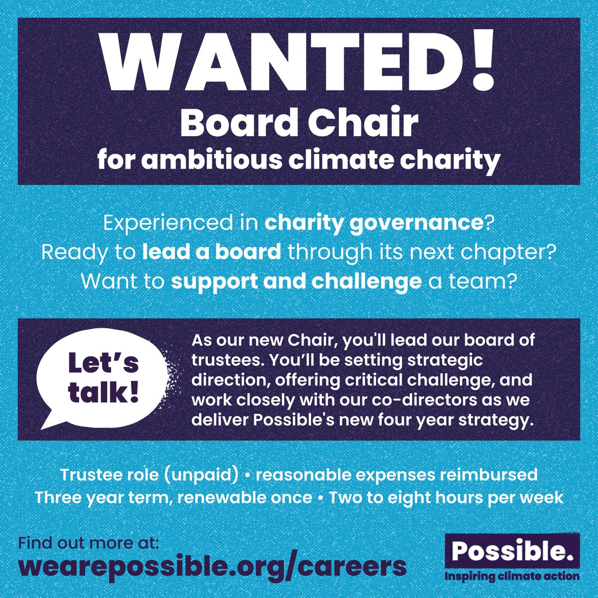 _wearepossible's tweet photo. Interested in chairing our board of Trustees, or know someone who might be? 👀

https://t.co/pk94Yc0grg https://t.co/mCJ8YanzUP