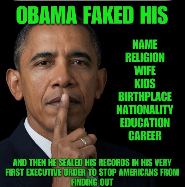 CreasonJana's tweet photo. Never forget how fake OBAMA really is!

He faked his:
- Name
- Religion
- "Wife"
- Kids
- Birthplace
- Nationality
- Education
- Career

He is so secretive about the truth … he had all his records sealed with his first Executive Order. Something that is unprecedented in the history of Presidents.

So what TRUTH(s) is he really hiding?!