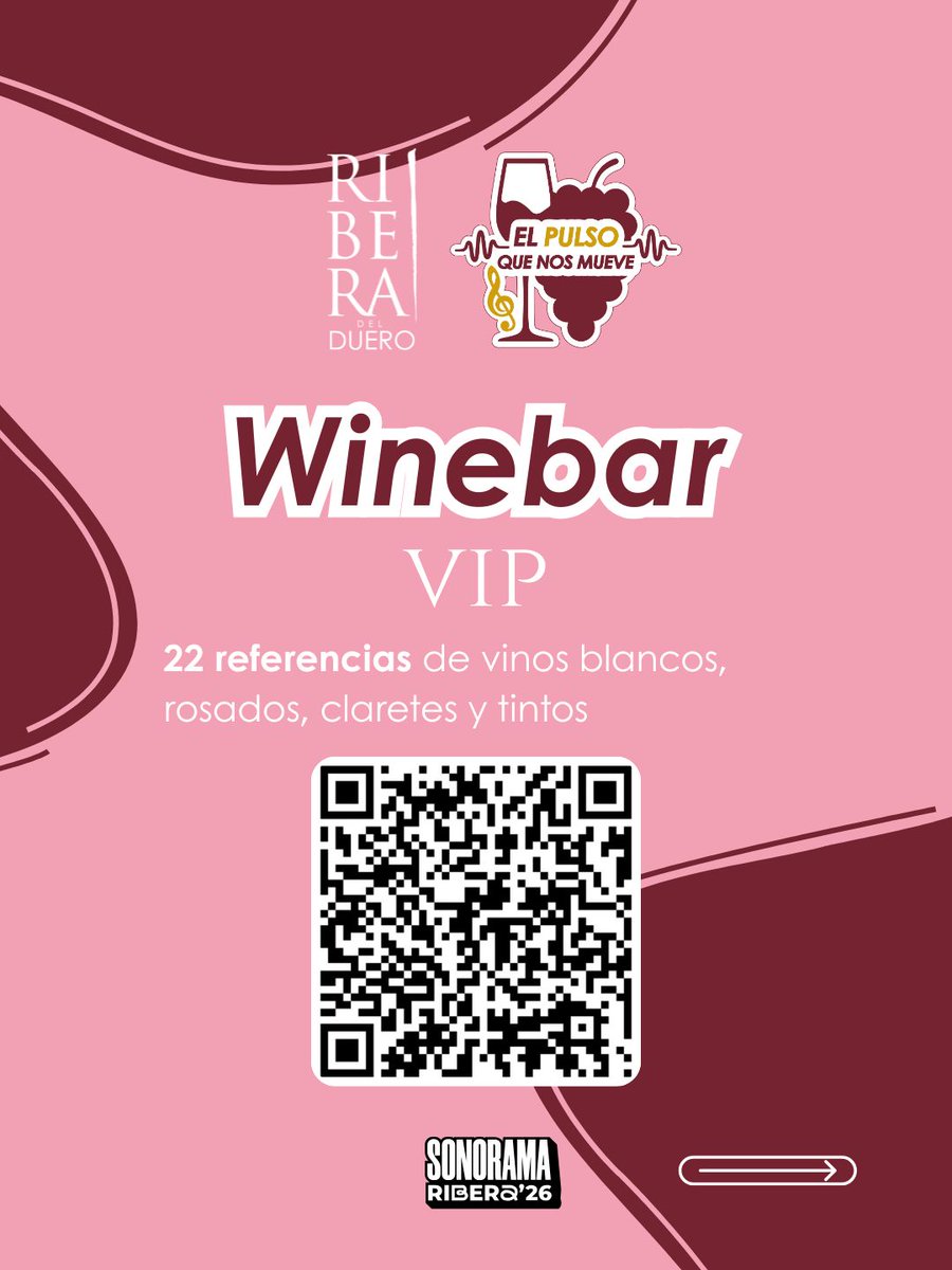 DORibera's tweet photo. Ribera del Duero, patrocinador principal de Sonorama Ribera 2026 @sonoramaribera 

Del 5 al 9 de agosto, la Denominación de Origen Ribera del Duero acompaña una de las citas musicales más importantes del panorama nacional con una propuesta pensada para acercar nuestros vinos a un público amplio y diverso.

La presencia se articula en torno a dos winebars en el recinto —General y VIP—, con un total de 52 referencias entre blancos, rosados, claretes y tintos.
🍷 Winebar General:
Bodega Matarromera @Matarromera 
Bodega Doble R 
Bodega Cantamuda 
Bodegas Federico @BodegasFederico 
Bodegas Yllera @bodegasyllera 
Bodega Páramo Arroyo 
Bodegas Pascual @export2 
Finca Torremilanos @Torremilanos 
Bodegas Valparaíso @Valparaisowine 
Bodegas Viña Mayor @Vina_Mayor
 Bodegas Lleiroso @bodegaslleiroso 
Bodegas Valderiz @ByV_VALDERIZ 
Finca Villacreces @FcaVillacreces 
Bodegas Pradorey 
Bodega Alonso del Yerro @AlonsodelYerro 
Bodega San Roque de la Encina @BodegaSanRoque 
 Bodegas Viña Sastre 
Bodegas Nabal @BodegasNabal 
Bodegas Monteabellón @Monteabellon
Bodegas Neo @BodegasNEO 
Bodega Casado Alvides 
Bodegas Legaris 
Bodega Bela 
Bodega Ricardo Dumas 
Bodega Feliz 
Bodega Viña Buena @VinaBuena
 
🍷 Winebar VIP
 Bodegas Valduero @bodegasValduero
 Familia Fernández Rivera @BodegasFFR
Bodegas Pascual 
Bodegas Ricardo Dumas  
Vino Feliz 
Bodegas Hacienda Vitulia 
Bodegas Pomar 
Bodegas Rudeles 
Bodega Tierra Aranda 
Bodegas Martín Berdugo @martinberdugo
Bodegas Prado de Olmedo @pradodeolmedo
Bodegas Arroyo 
Bodegas Ramos Ducher 
Bodega Mambrilla @BodegaMambrilla
Bodegas Avan @avanribera
Bodegas Briego @BodegasBriego
Bodegas Carramimbre @@vinocarramimbre
Bodegas Protos @Bodegas_Protos
Bodegas Emina @eminawines
Bodegas Monteabellón 
 Bodegas Teófilo Reyes @ZuazoGaston 

A ello se suman las Catas Ribera del Duero, dirigidas por el enólogo Flequi Berruti, los días 7 y 8 de agosto en el Centro Cultural Caja de Burgos , de acceso libre hasta completar aforo.

#RiberaDelDuero #SonoramaRibera #ElPulsoQueNosMueve
