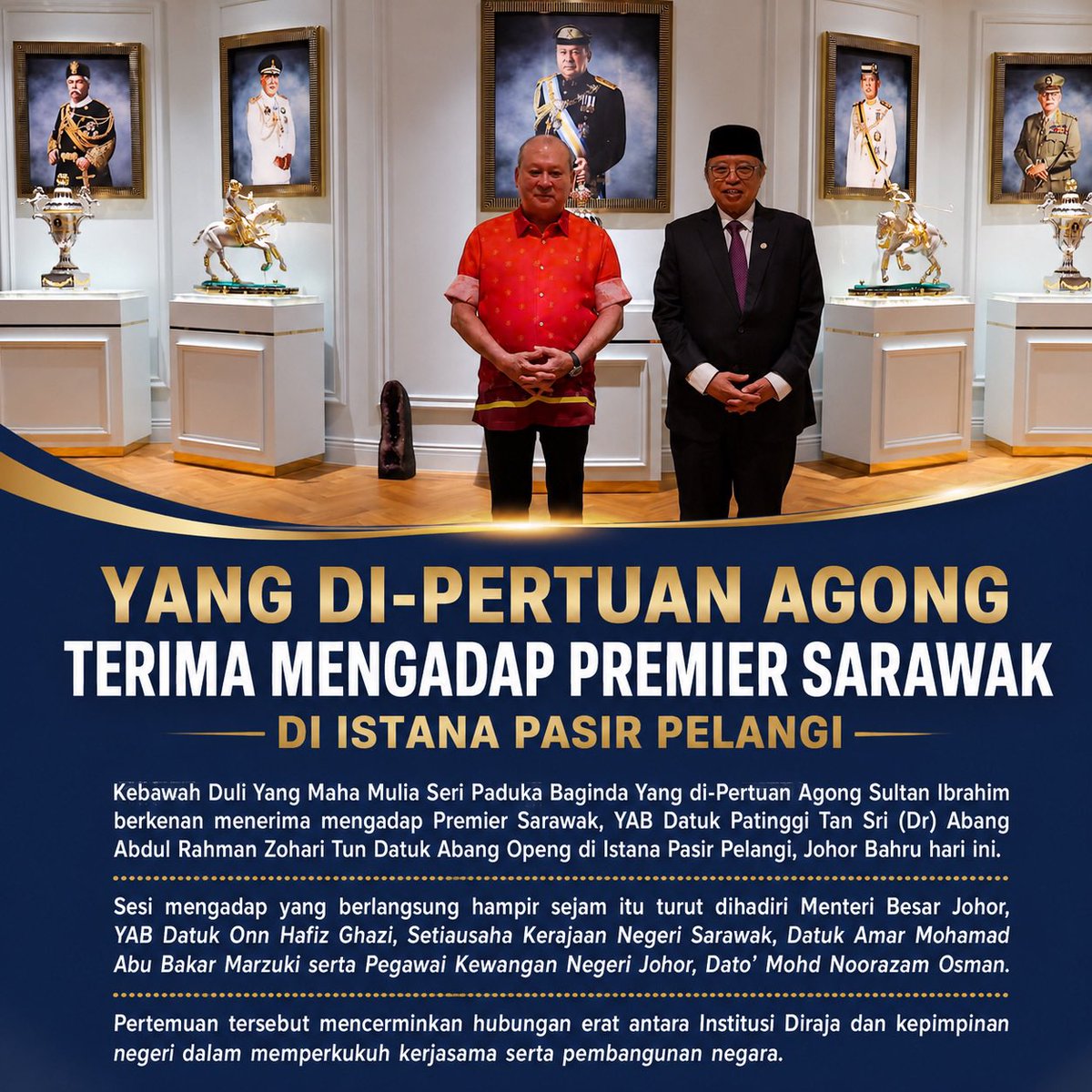 jaejae0512's tweet photo. Menjunjung kasih Kebawah Duli Pertemuan ini mencerminkan hubungan erat antara Institusi Diraja dan kepimpinan negeri demi kemajuan negara.

#DaulatTuanku #Sarawak https://t.co/zJqgh4KLWj