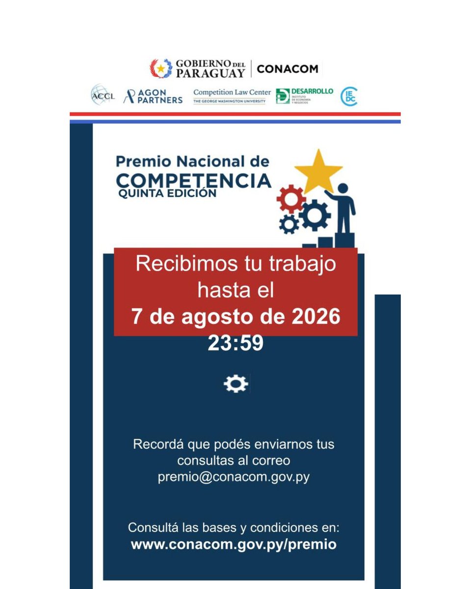 conacompy's tweet photo. 🚨 ¡ÚLTIMOS DÍAS! El Premio Nacional de Competencia está por cerrar sus postulaciones.

No dejes pasar esta oportunidad. Podés participar en dos categorías:

📄 Ensayo académico
🎥 Video corto (Reels)

🗓️ Fecha límite: 7 de agosto | 23:59

👉 ByC en: https://t.co/L9Kq1QJ44R https://t.co/kWVHHiggQp