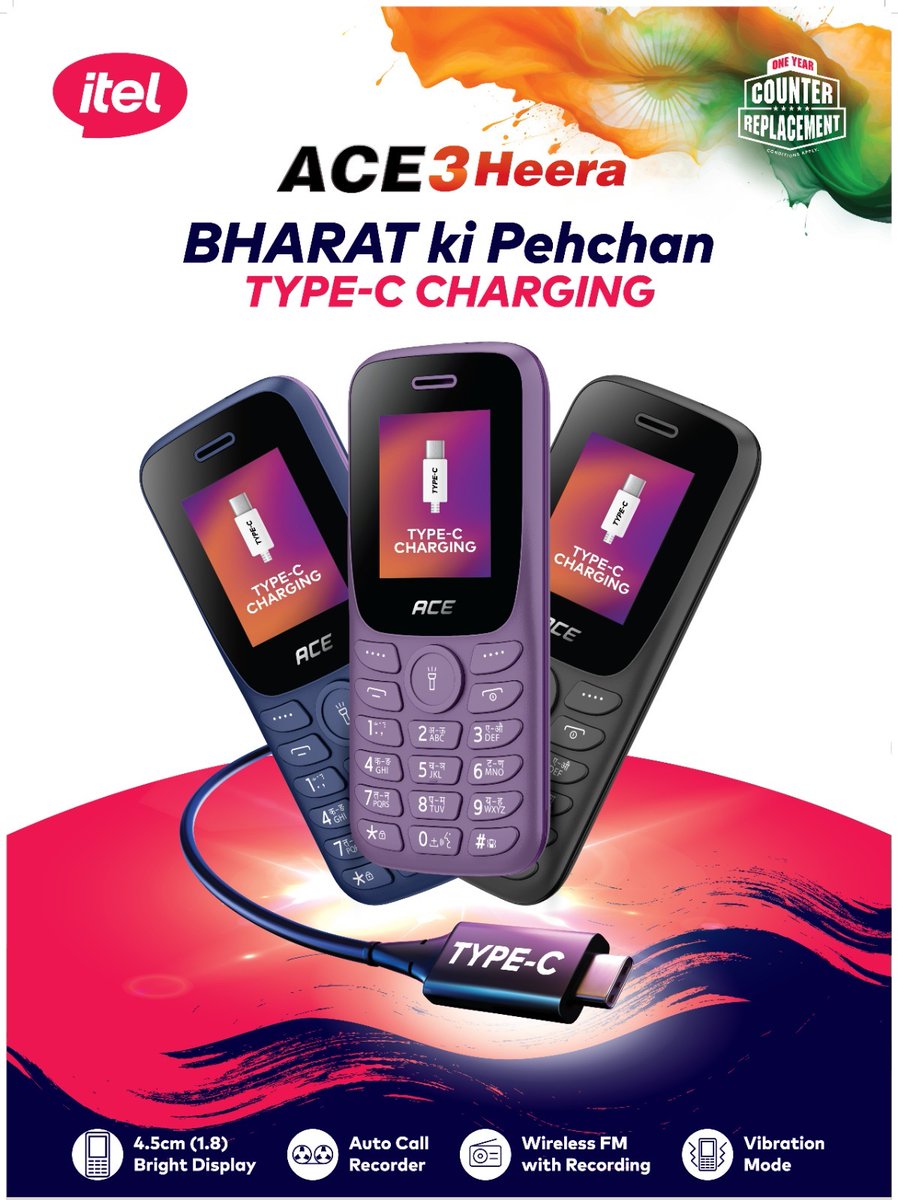 NimishAndAkriti's tweet photo. A feature phone with 1.8 inch display, alphanumeric keypad, wireless FM (with recording), 1000 mAh battery with Type-C charging for just Rs 949.
The Itel Ace 3 Heera!
Incidentally, there are still 300 million feature phone users in India.
#iTel #FeaturePhones #iTelAce3Heera https://t.co/32jK4RDH70
