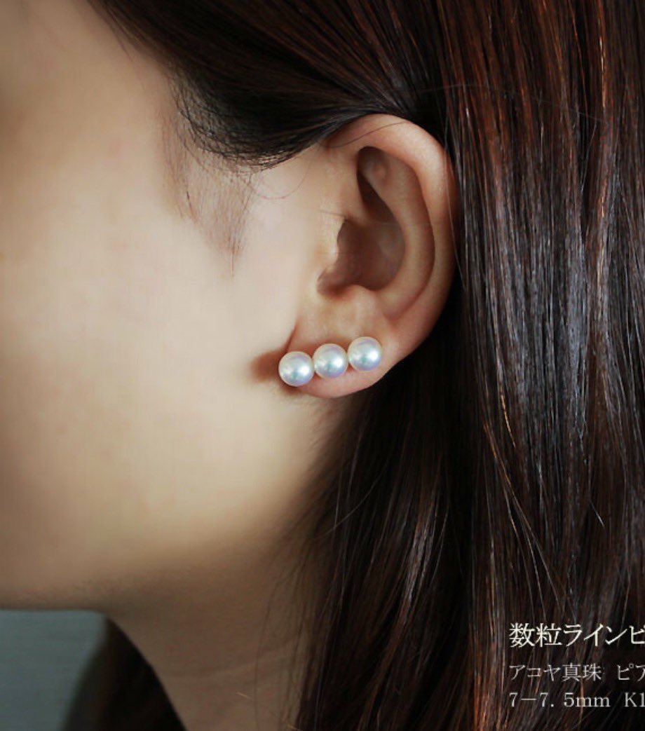 あこや真珠 3連パール ピアス tasaki tasaki