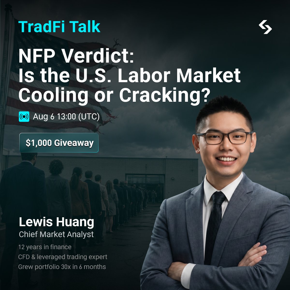Bitget_TradFi's tweet photo. The NFP Verdict could reset the market narrative.

Join Lewis as he breaks down jobs data, Fed expectations, and the impact on DXY, gold, FX, and equities.

🗓️ Aug 6, 13:00 UTC. 

Tune in for a chance to win $1,000! Details below 👇 https://t.co/0fCZsPnbO5