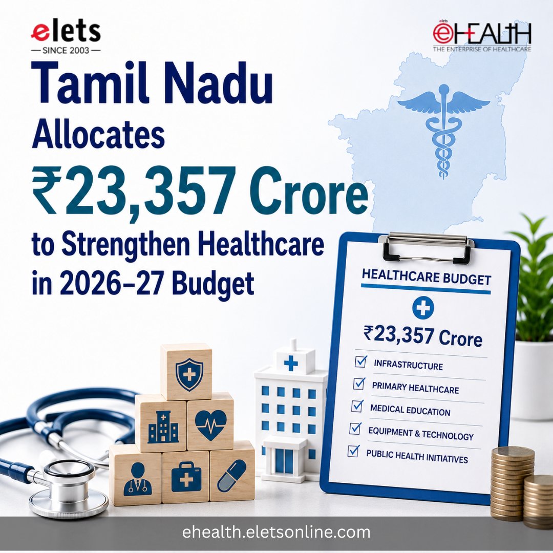 ehealthonline's tweet photo. Tamil Nadu has earmarked ₹23,357 crore for healthcare in its 2026–27 Budget, boosting cancer care, telemedicine, primary healthcare and maternal health services.

Read more: https://t.co/ox7sbEliOp

#TamilNadu #HealthBudget #CancerCare #Telemedicine #Healthcare #DigitalHealth https://t.co/npxucnzetE