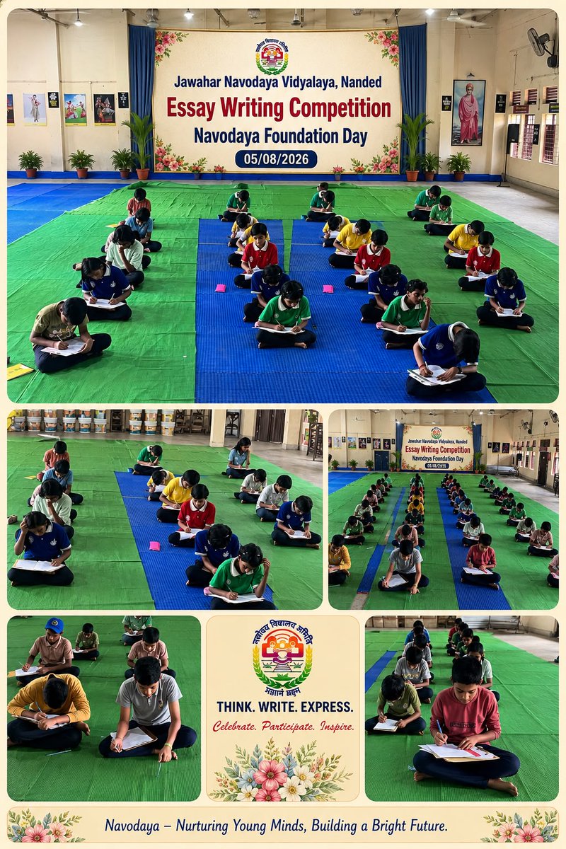NandedJnv's tweet photo. On the occasion of Navodaya Foundation Day (05.08.2026), an Essay Writing Competition is underway at PM SHRI SCHOOL JAWAHAR NAVODAYA VIDYALAYA NANDED . https://t.co/N0KFyCQYNR