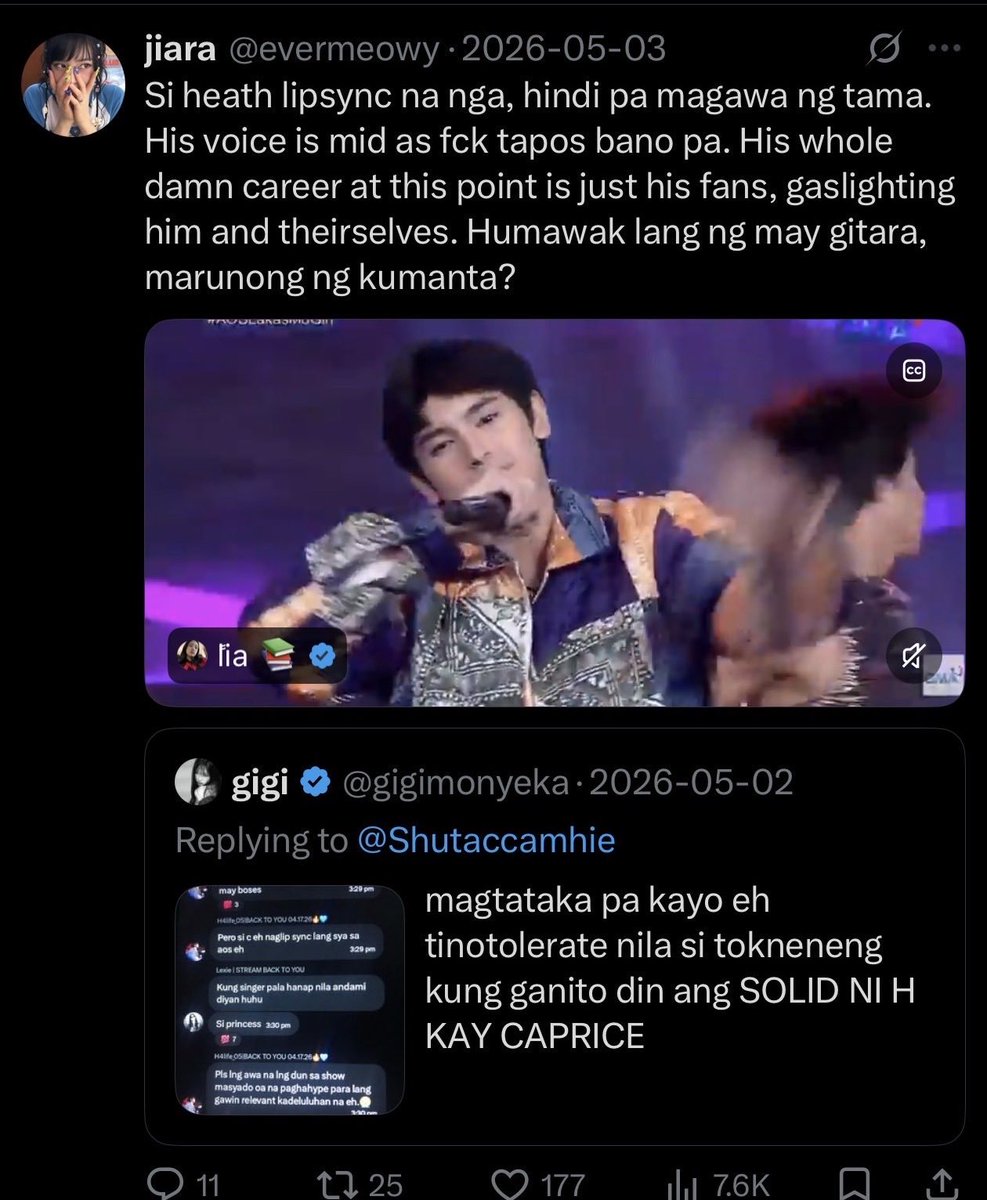 lokivx_xxxxxx's tweet photo. Since you mentioned Sir Jess @ohhjesskoo, I just want to explain the context of my post.

Tita Jem's post was about Jiara, a fan of Caprice who has been repeatedly bashing Heath. She has made a lot of shady posts, false narratives, and hate posts about him, and many of those posts have gotten over a thousand likes and a lot of engagement.

This also wasn't the first time Jiara was called out. Even a member of the YMFS production staff had already called her out because her hate posts had become that alarming. Now, Tita Jem felt the need to address it as well.

I'm not saying this represents Caprice or her entire fandom, but when the same person keeps spreading hate and false narratives and those posts continue to get so much engagement, it becomes a bigger issue. At the end of the day, both Caprice and Heath deserve to be supported for their work without all the unnecessary hate.