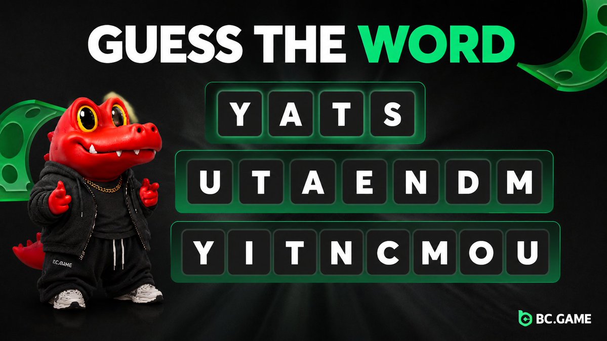 bcgame's tweet photo. Word puzzle time!
Unscramble the 3 words in the pic 👇

How to join:  
- Comment the 3 correct words  
- Follow @bcgame  
- RT + Like this post  

5 winners get a bonus

No uid needed – just guess &amp; play! https://t.co/uXFLuIYM18
