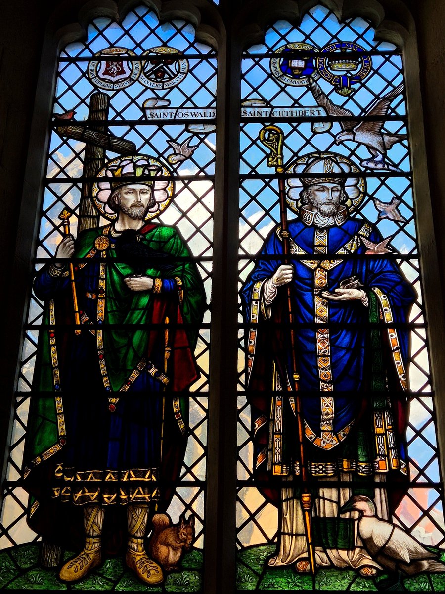 AlabasterMiss's tweet photo. For #StOswald's day, the gorgeous window by Archibald Keightley Nicholson at Newcastle cathedral. Dedicated to the founder of the RSPB, the window has lots of birds, including a raven... #StainedGlassSunday https://t.co/or8yqq6yAG