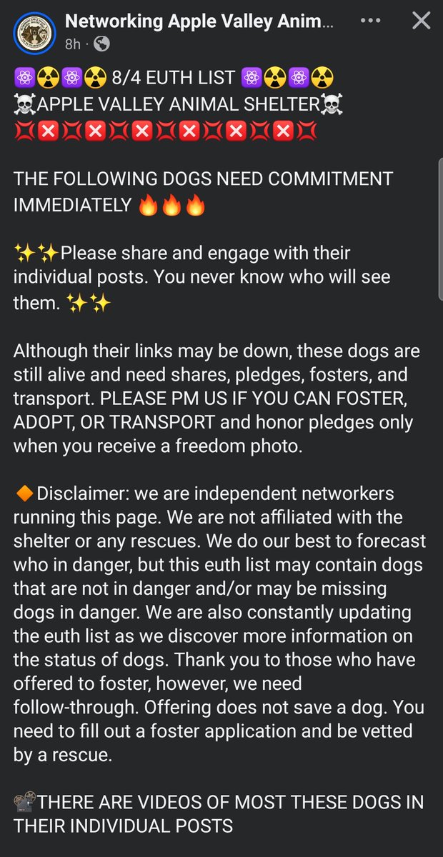 itsadogslifersq's tweet photo. #AppleValley kill list 8/4‼️
All wonderful #familydog|s who did NOTHING to deserve that fate and didn't sign up for this!
If you can adopt please complete application form IMMEDIATELY: https://t.co/gioZaZx6eI
Out of state possible w/ rescue OR licensed pet transport service‼️ https://t.co/VrqeXzjTlh