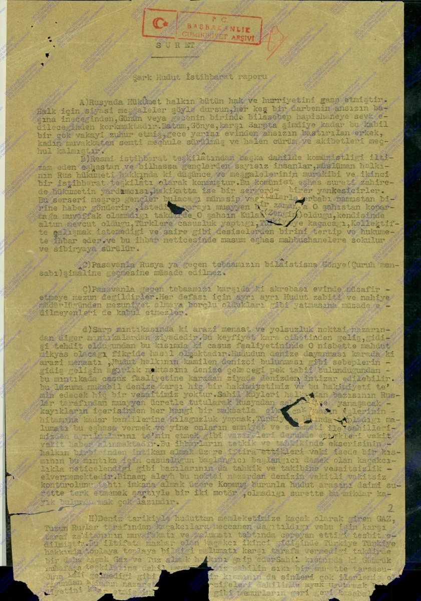 NurtureIsNature's tweet photo. "i) Sahil köylerinin bazılarında tek olarak Laz muhafaza memurları bulunmaktadır. Bunların ekserisinin senelerce kahve ve Lokanta çarsonluğu [garsonluğu], aşçı çıraklığı ve mümasili süfli hizmetlerde bulunmuş ve bilahara memuriyet sanatını üzerlerine eğreti olarak almış kimselerdir. Hükümete intisaplarından dolayı bir memuriyet onuruna sahi [sahip] olamıyorlar. [Daktiloda üzeri çizilmiş kısım: Hükümete intisaplarından dolayı] Ufak bir menfaat mukabilinde vukuu melhuz fenalıklara kolay alet olmaları çok melhuz olduğu gibi bu sırrın keşfi de müşkül ve hususi tedbirlere ihtiyaç gösteren bir mesele şeklini alacağından bunların münasip vesilelerle Hudut mıntıkalarından uzaklaştırılarak yerlerine Türk memurları tayin etmek suretiyle bu fenalığın önüne almak mümkündür."

Doğu hududundaki İstihbarat ve Casusluk işlerine dair IX. Kolordu kumandanlığınca gönderilen istihbarat raporu. (99 - 642 - 30)