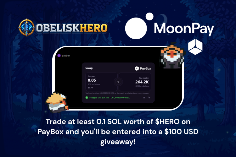Obelisk_Hero's tweet photo. 🚨 $100 Giveaway! 🚨 

Trade at least 0.1 SOL worth of $HERO on PayBox and you'll be entered into a $100 USD giveaway! 🎉

How to participate:

✅MARK @moonpay @PayBox

✅ Trade a minimum of 0.1 SOL of $HERO on PayBox.

✅ Post a screenshot of your completed trade.

✅ Include your transaction link (TX hash).

✅ MAKE RT 

⚠️ Only entries that include both a screenshot and a valid transaction link will be accepted.

Good luck, everyone! 🍀 We will draw one winner.