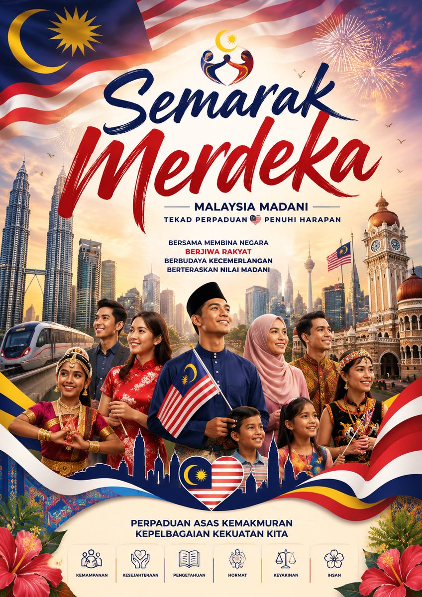 nga_william's tweet photo. 🇲🇾 SEMARAK MERDEKA | MALAYSIA MADANI 🇲🇾
Kemerdekaan bukan sekadar mengibarkan Jalur Gemilang, tetapi menghayati semangat perpaduan, saling menghormati dan bersama membina masa depan negara.
#SemarakMerdeka #MalaysiaMADANI #BulanKebangsaan #Perpaduan #JiwaMerdeka https://t.co/z7WmmpOoVx