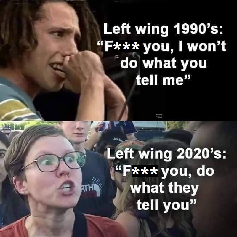LibertyCappy's tweet photo. Why did the left become so compliant? 🤔 https://t.co/a08lanAzKC