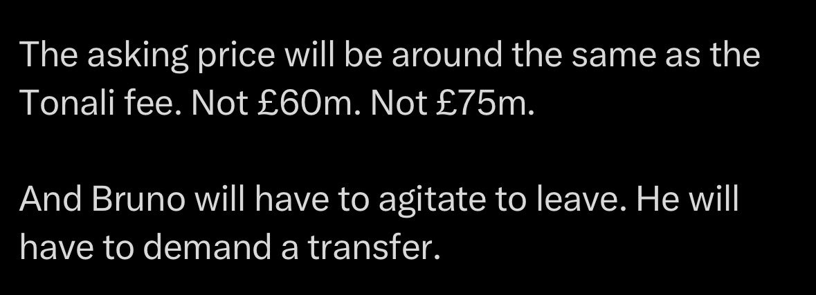 Rory_Talks_Ball's tweet photo. “If Arsenal want Bruno, just pay the asking price”

This was Luke Edwards just under a month ago

The agreement according to Lee Ryder is £75m with no add ons

This is why you negotiate when you know the player wants the move.

A month of conversations saved us millions https://t.co/BJDlC1zCbl