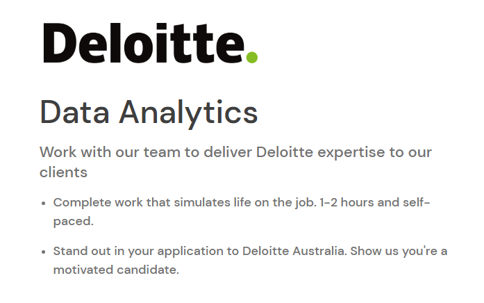 techkantoran's tweet photo. [FREE]
Fresh graduate sering bilang:

"Saya belum punya pengalaman."

Padahal Deloitte menyediakan job simulation gratis yang isinya benar-benar seperti pekerjaan seorang Data Analyst.

Setelah selesai kamu dapat:
• Certificate
• Resume snippet
• Interview tips
• Portofolio
Menurutku ini salah satu resource gratis yang paling underrated buat isi CV. 
🧵