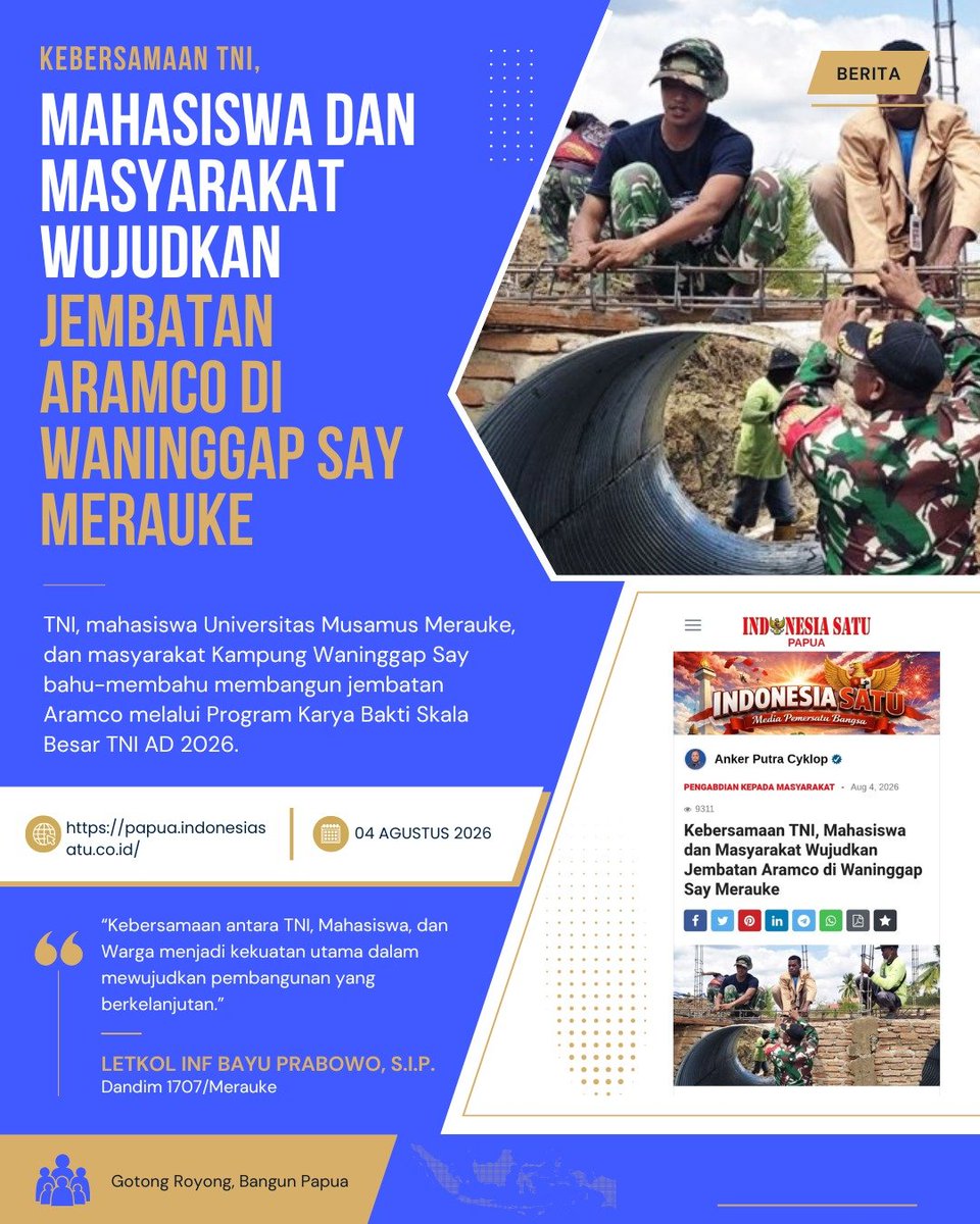 RossaSaski's tweet photo. Jiwa pengabdian TNI tak mengenal waktu, jarak, maupun tempat. Setiap detik, setiap jengkah tanah, setiap pelosok negeri adalah ladang bakti.
Berbakti DiSeluruh Pelosok https://t.co/ufQwK7VCDE