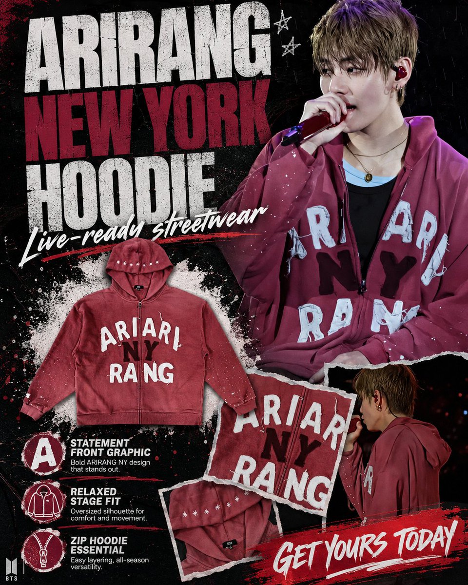 wonderjackets's tweet photo. Take your streetwear to the next level with the BTS ARIRANG New York Hoodie. Inspired by modern K-pop fashion, it's the perfect blend of comfort and everyday style. 🖤

#BTS #BTSHoodie #KpopFashion #Streetwear https://t.co/CumLzCOvMQ